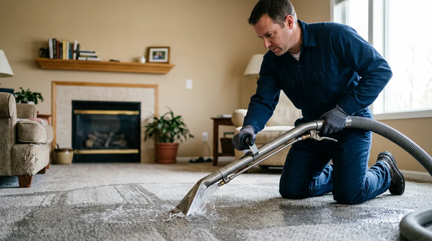 Water damage restoration technician working near Livingston, IL